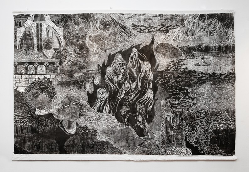 Szare Ziemie - część 1 | linoryt | 270x170cm