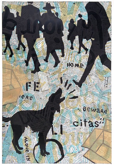 Alone | woodcut, linocut, collage | 95x65 cm