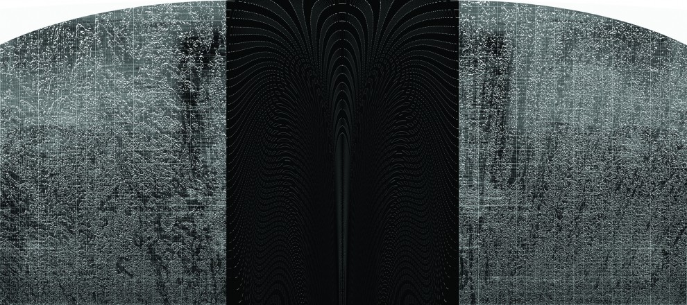 Brama Otwarta | druk solventowy na powierzchni lustrzanej | 120 x 300 cm