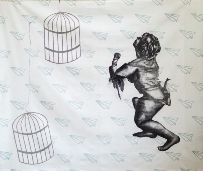 Cave Canem IV | artwork, photoaquatint, etching, lithographic printing on fabric, 120x140cm