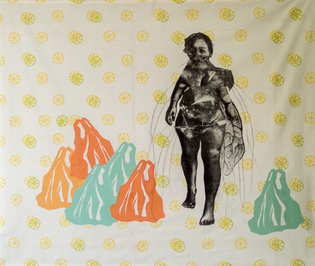 Cave Canem V | artwork, photoaquatint, etching, lithographic printing on fabric, 120x140cm